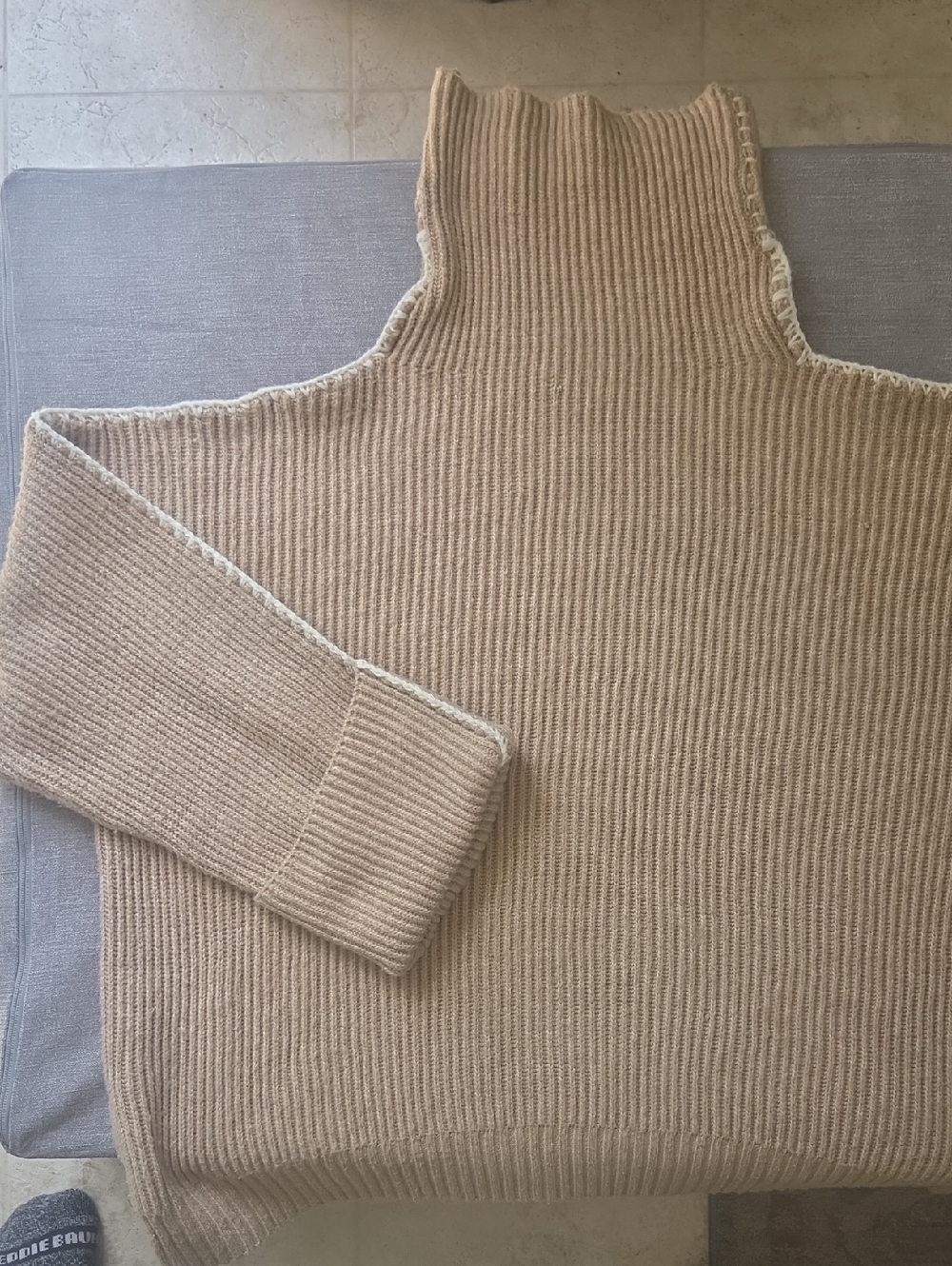 Skies Are Blue Neutral Beige Ribbed Turtleneck Sweater